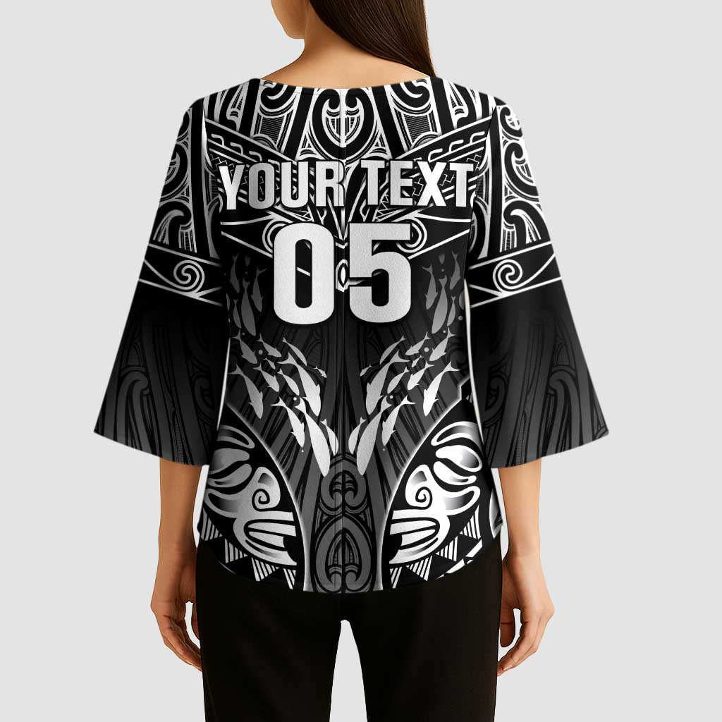 Custom New Zealand Fishing Kimono Sleeve Blouse Aotearoa Maori Koru - Polynesian Pride