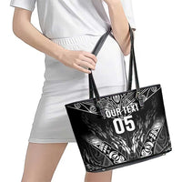 Custom New Zealand Fishing Leather Tote Bag Aotearoa Maori Koru - Polynesian Pride