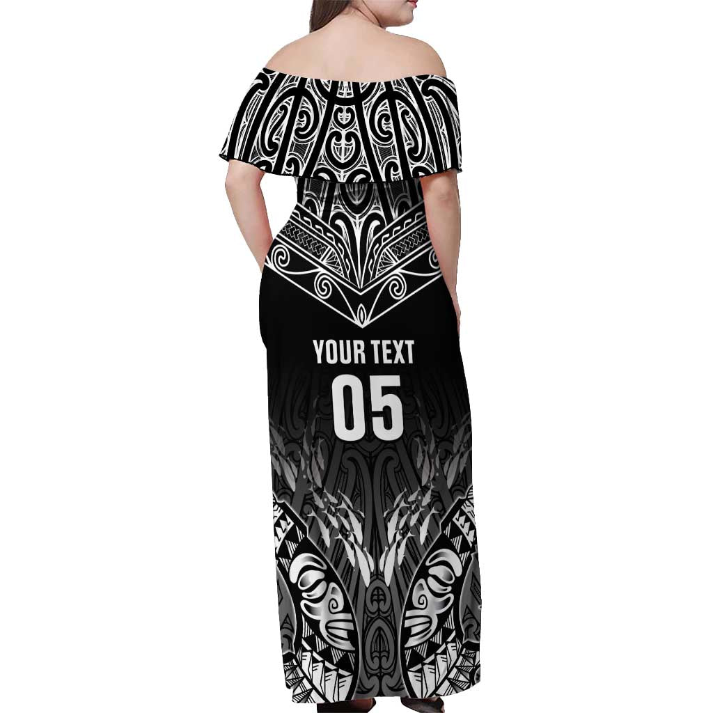Custom New Zealand Fishing Off Shoulder Maxi Dress Aotearoa Maori Koru LT05 - Polynesian Pride