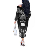 Custom New Zealand Fishing Off The Shoulder Long Sleeve Dress Aotearoa Maori Koru LT05 - Polynesian Pride