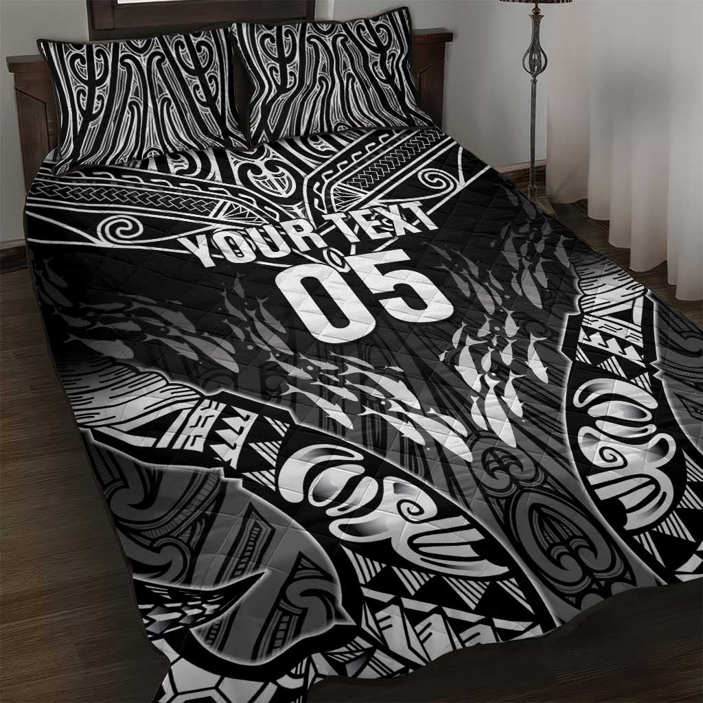 Custom New Zealand Fishing Quilt Bed Set Aotearoa Maori Koru LT05 Black - Polynesian Pride