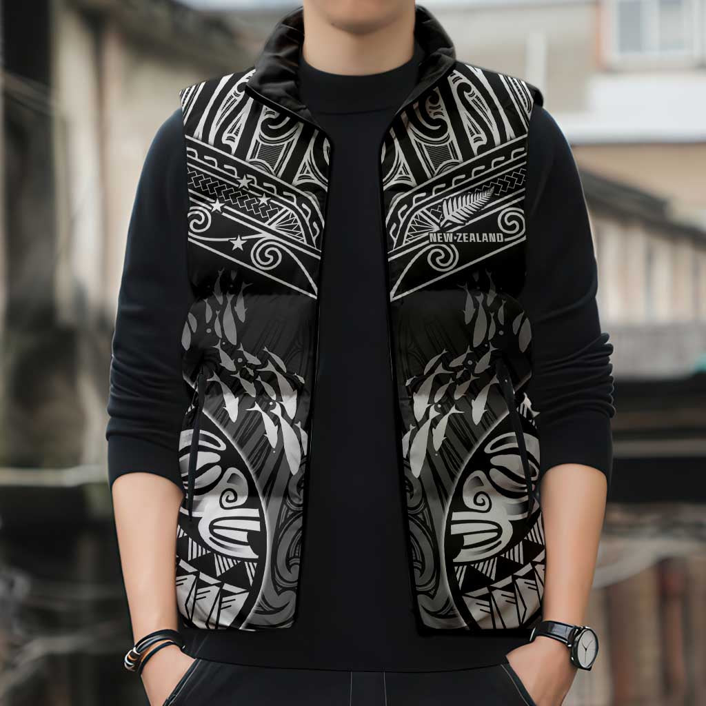 Custom New Zealand Fishing Sleeveless Puffer Jacket Aotearoa Maori Koru - Polynesian Pride