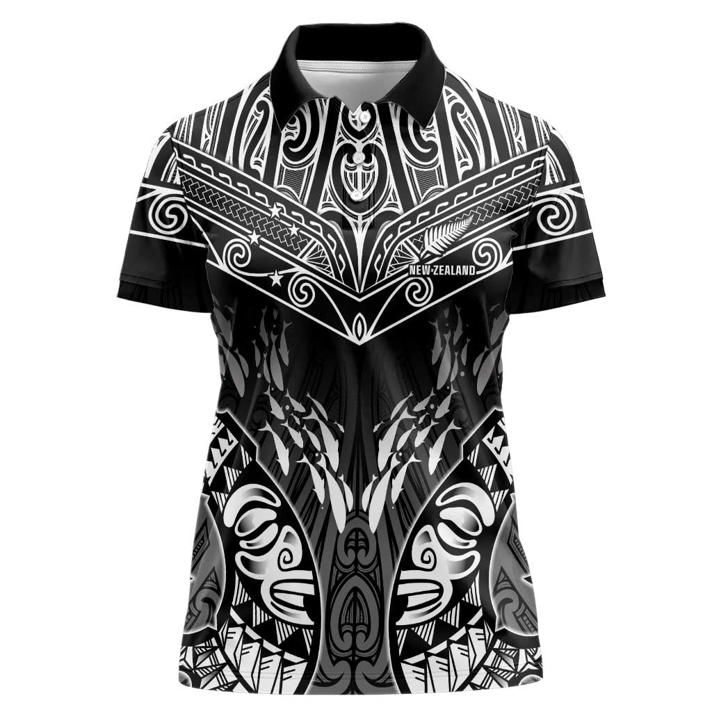 Custom New Zealand Fishing Women Polo Shirt Aotearoa Maori Koru LT05 Female Black - Polynesian Pride