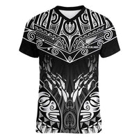Custom New Zealand Fishing Women V-Neck T-Shirt Aotearoa Maori Koru LT05 Female Black - Polynesian Pride