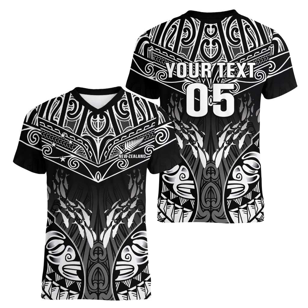 Custom New Zealand Fishing Women V-Neck T-Shirt Aotearoa Maori Koru LT05 - Polynesian Pride