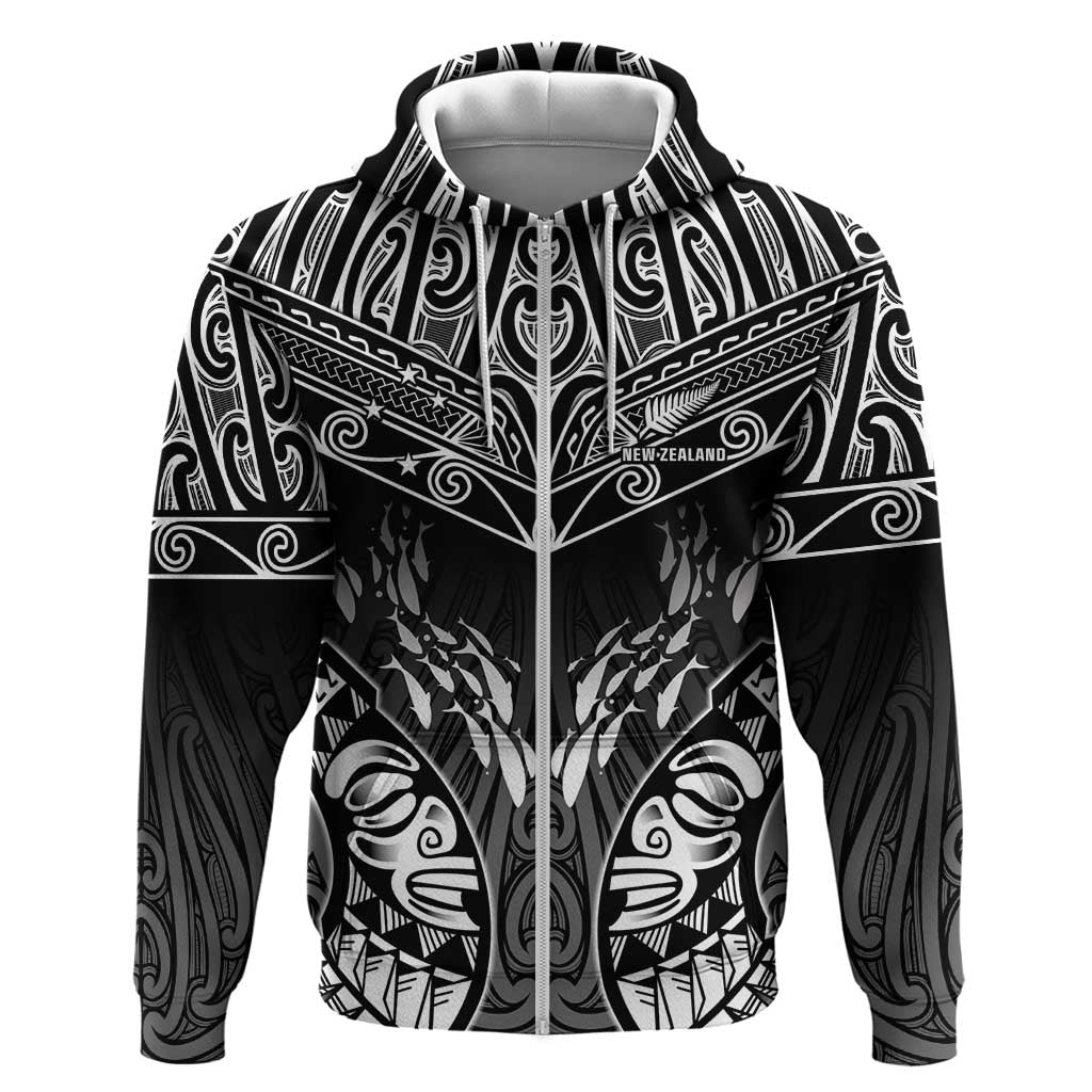 Custom New Zealand Fishing Zip Hoodie Aotearoa Maori Koru - Polynesian Pride