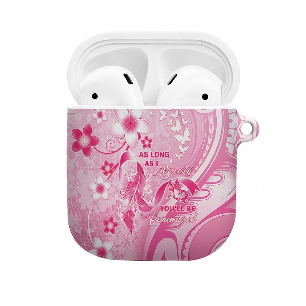 Memorial Pink Breast Cancer Awareness AirPods Case Plumeria Floral Tribal Pattern - Polynesian Pride