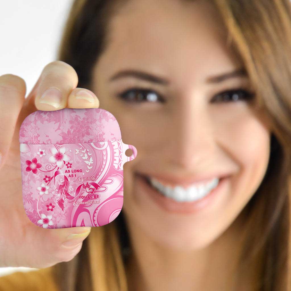 Memorial Pink Breast Cancer Awareness AirPods Case Plumeria Floral Tribal Pattern - Polynesian Pride