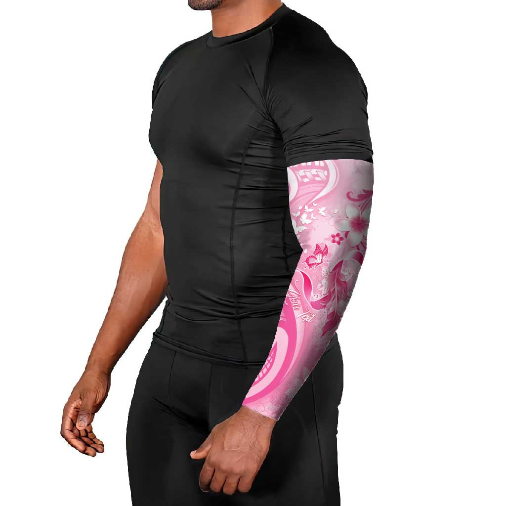 Personalised Memorial Pink Breast Cancer Awareness Arm Sleeves Plumeria Floral Tribal Pattern - Polynesian Pride