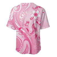 Personalised Memorial Pink Breast Cancer Awareness Baseball Jersey Plumeria Floral Tribal Pattern - Polynesian Pride