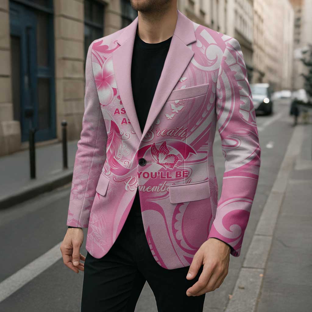 Personalised Memorial Pink Breast Cancer Awareness Blazer Plumeria Floral Tribal Pattern - Polynesian Pride