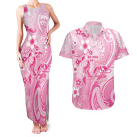 Personalised Memorial Pink Breast Cancer Awareness Couples Matching Tank Maxi Dress and Hawaiian Shirt Plumeria Floral Tribal Pattern LT05 Pink - Polynesian Pride
