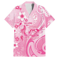 Personalised Memorial Pink Breast Cancer Awareness Family Matching Off The Shoulder Long Sleeve Dress and Hawaiian Shirt Plumeria Floral Tribal Pattern LT05 Dad's Shirt - Short Sleeve Pink - Polynesian Pride