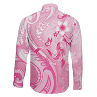 Personalised Memorial Pink Breast Cancer Awareness Family Matching Off Shoulder Maxi Dress and Hawaiian Shirt Plumeria Floral Tribal Pattern LT05 - Polynesian Pride