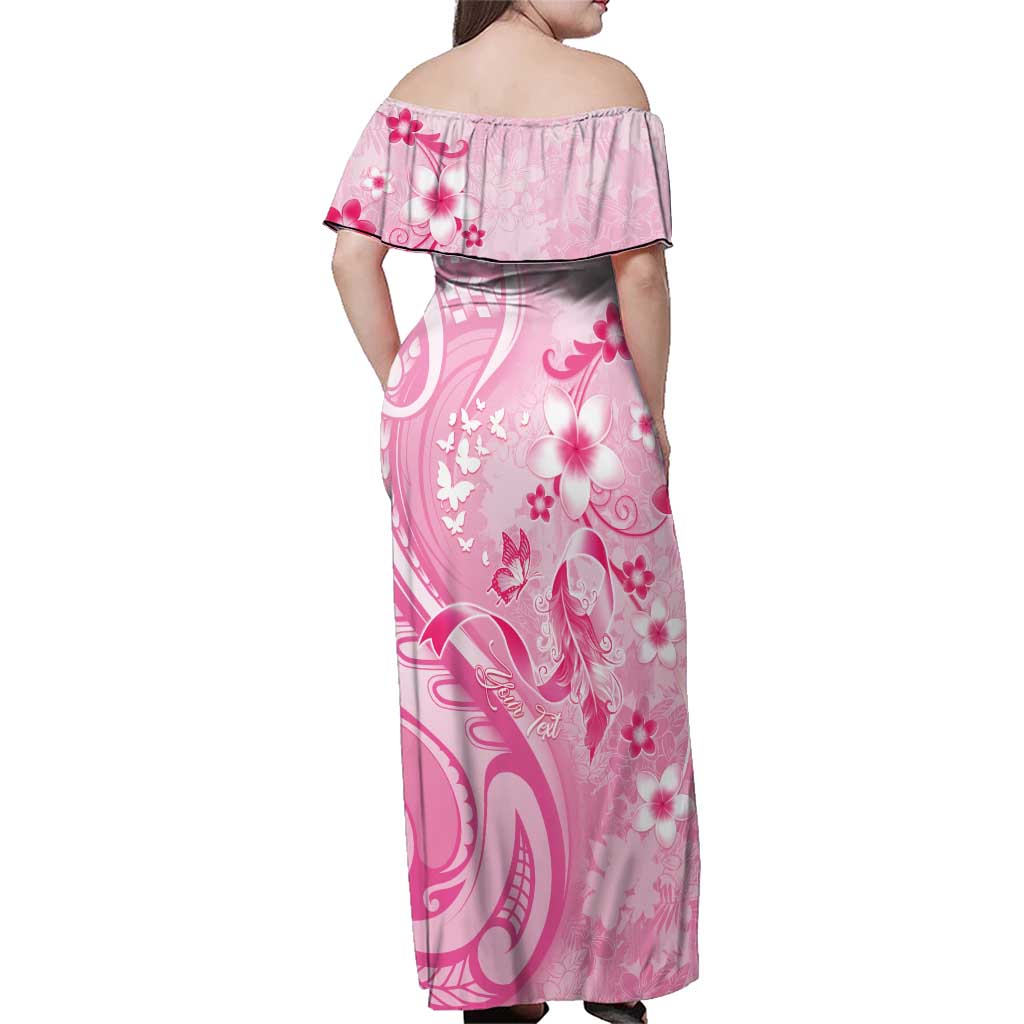 Personalised Memorial Pink Breast Cancer Awareness Family Matching Off Shoulder Maxi Dress and Hawaiian Shirt Plumeria Floral Tribal Pattern LT05 - Polynesian Pride
