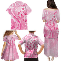 Personalised Memorial Pink Breast Cancer Awareness Family Matching Puletasi and Hawaiian Shirt Plumeria Floral Tribal Pattern LT05 - Polynesian Pride