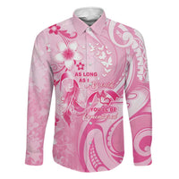 Personalised Memorial Pink Breast Cancer Awareness Family Matching Puletasi and Hawaiian Shirt Plumeria Floral Tribal Pattern LT05 Dad's Shirt - Long Sleeve Pink - Polynesian Pride