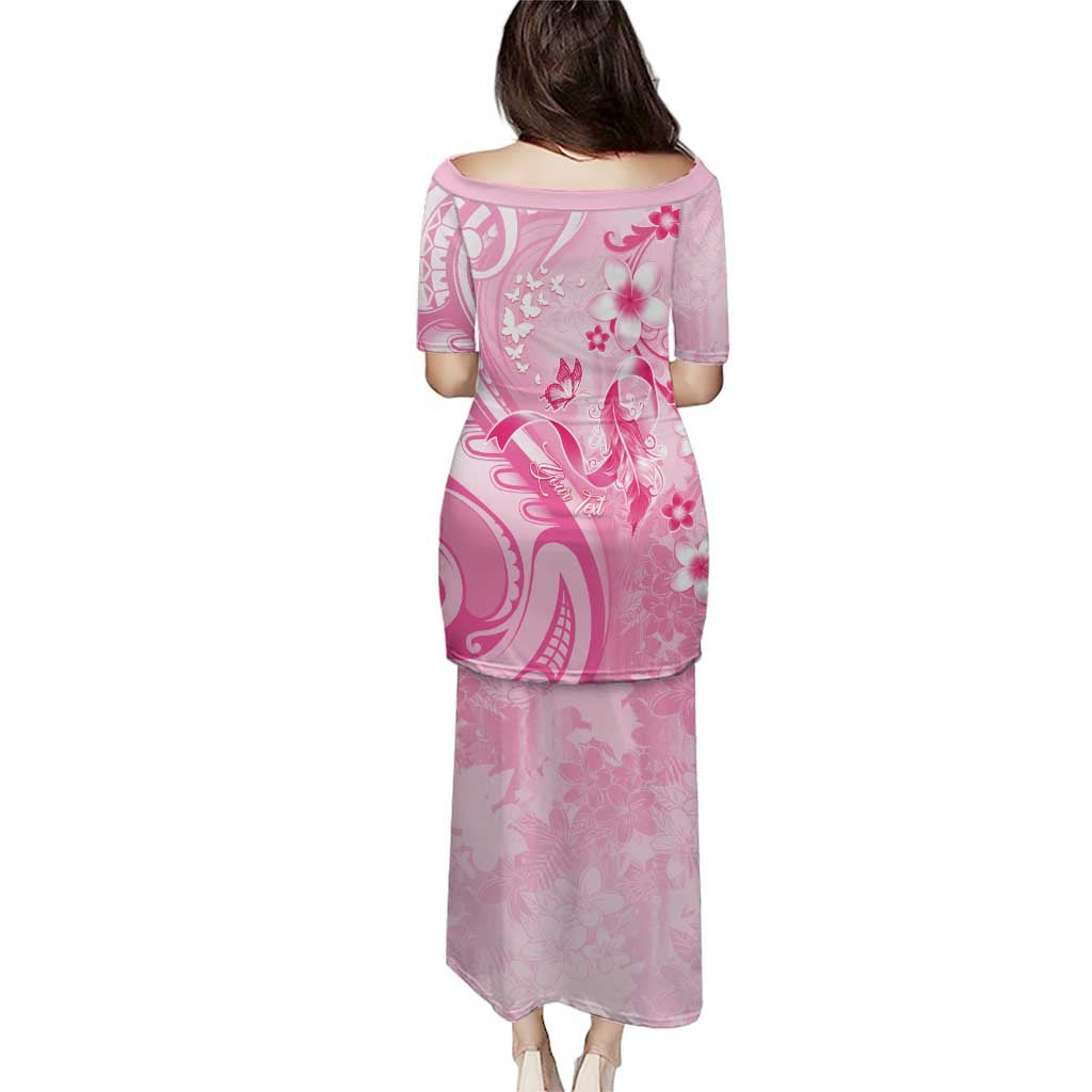 Personalised Memorial Pink Breast Cancer Awareness Family Matching Puletasi and Hawaiian Shirt Plumeria Floral Tribal Pattern LT05 - Polynesian Pride