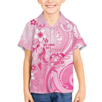 Personalised Memorial Pink Breast Cancer Awareness Family Matching Summer Maxi Dress and Hawaiian Shirt Plumeria Floral Tribal Pattern LT05 Son's Shirt Pink - Polynesian Pride
