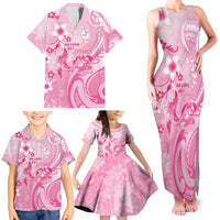 Personalised Memorial Pink Breast Cancer Awareness Family Matching Tank Maxi Dress and Hawaiian Shirt Plumeria Floral Tribal Pattern LT05 - Polynesian Pride