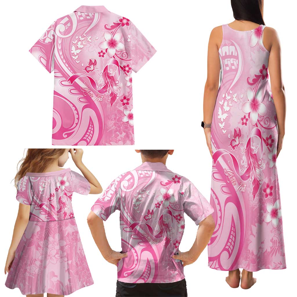 Personalised Memorial Pink Breast Cancer Awareness Family Matching Tank Maxi Dress and Hawaiian Shirt Plumeria Floral Tribal Pattern LT05 - Polynesian Pride