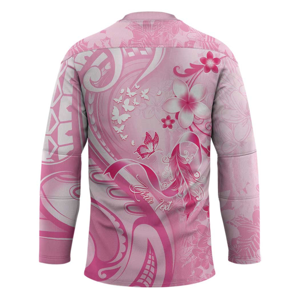 Personalised Memorial Pink Breast Cancer Awareness Hockey Jersey Plumeria Floral Tribal Pattern - Polynesian Pride
