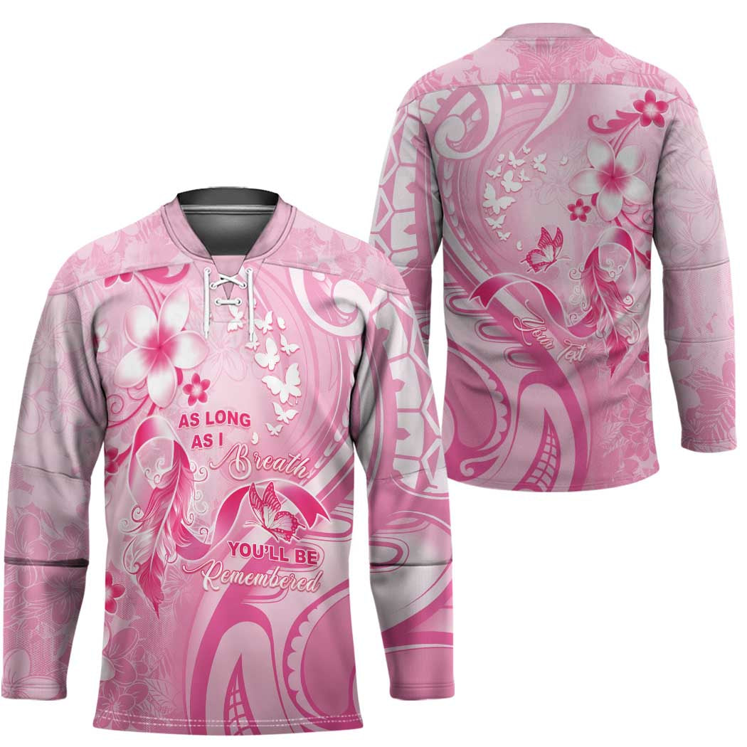 Personalised Memorial Pink Breast Cancer Awareness Hockey Jersey Plumeria Floral Tribal Pattern - Polynesian Pride