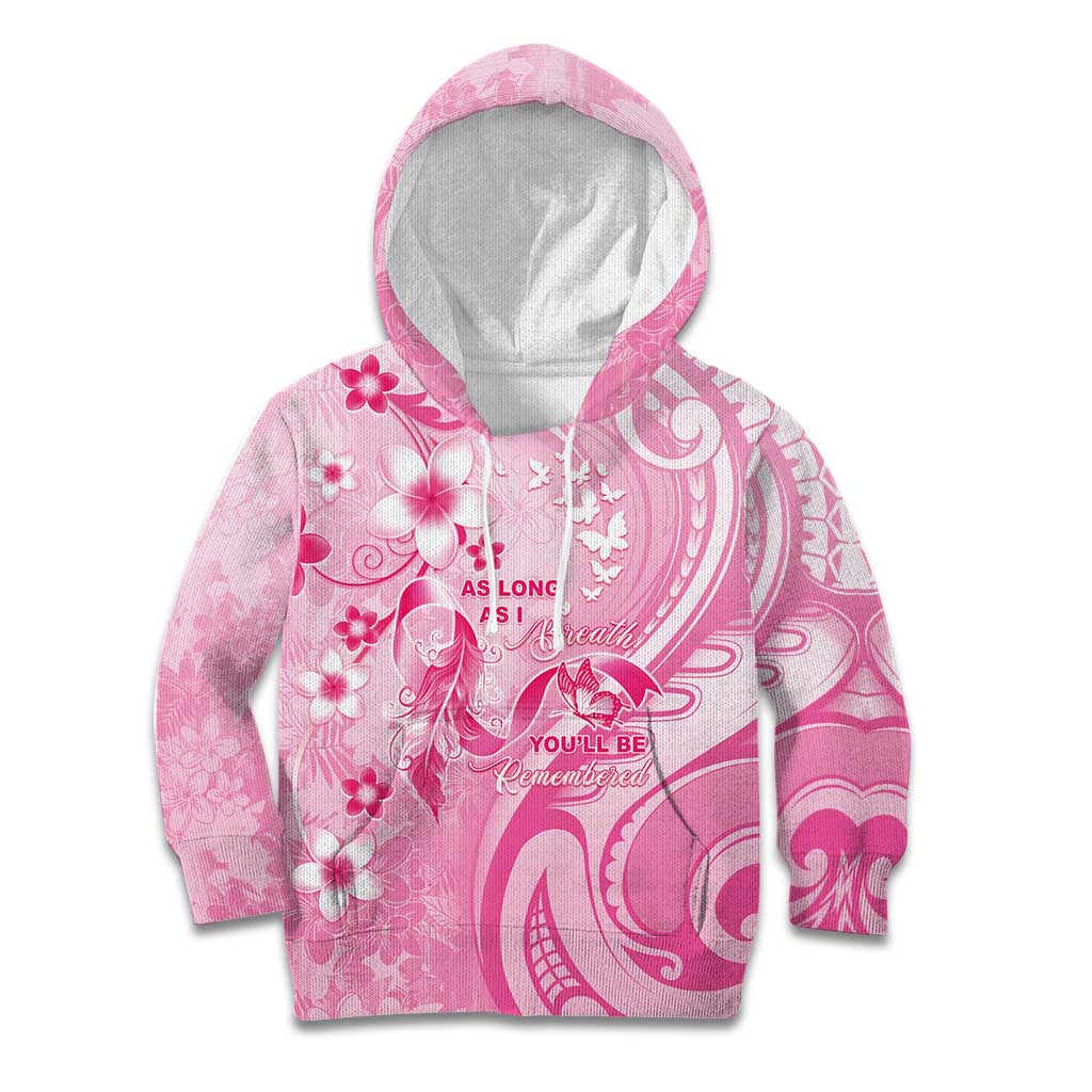 Personalised Memorial Pink Breast Cancer Awareness Kid Hoodie Plumeria Floral Tribal Pattern - Polynesian Pride