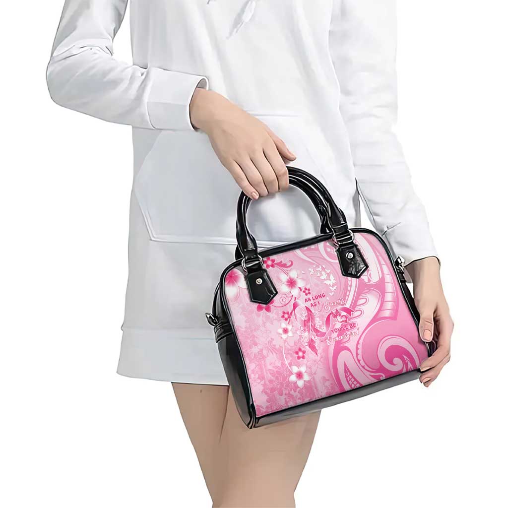 Memorial Pink Breast Cancer Awareness Shoulder Handbag Plumeria Floral Tribal Pattern - Polynesian Pride