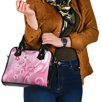 Memorial Pink Breast Cancer Awareness Shoulder Handbag Plumeria Floral Tribal Pattern - Polynesian Pride