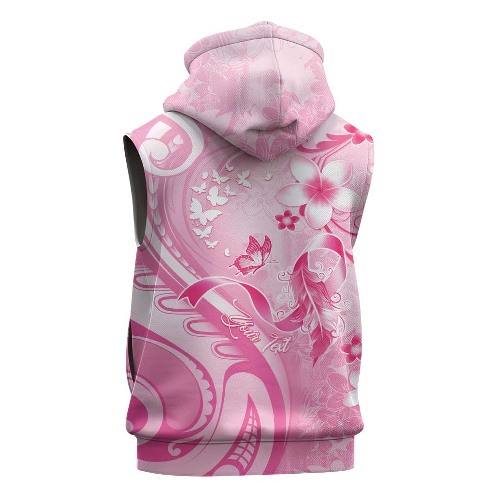 Personalised Memorial Pink Breast Cancer Awareness Sleeveless Hoodie Plumeria Floral Tribal Pattern - Polynesian Pride