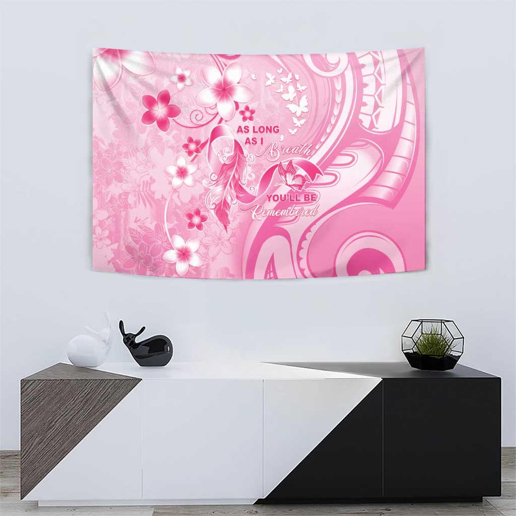 Memorial Pink Breast Cancer Awareness Tapestry Plumeria Floral Tribal Pattern - Polynesian Pride