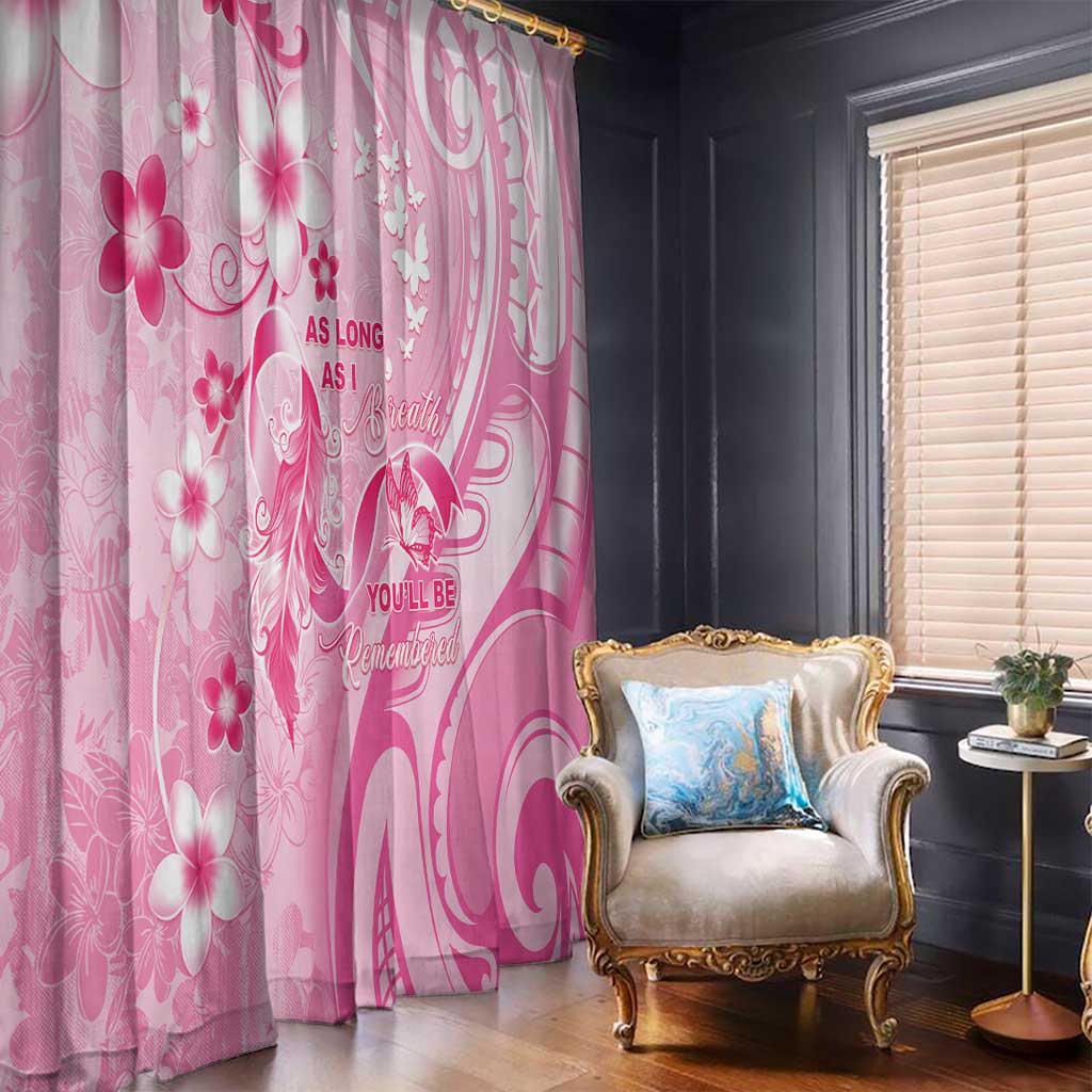 Memorial Pink Breast Cancer Awareness Window Curtain Plumeria Floral Tribal Pattern - Polynesian Pride