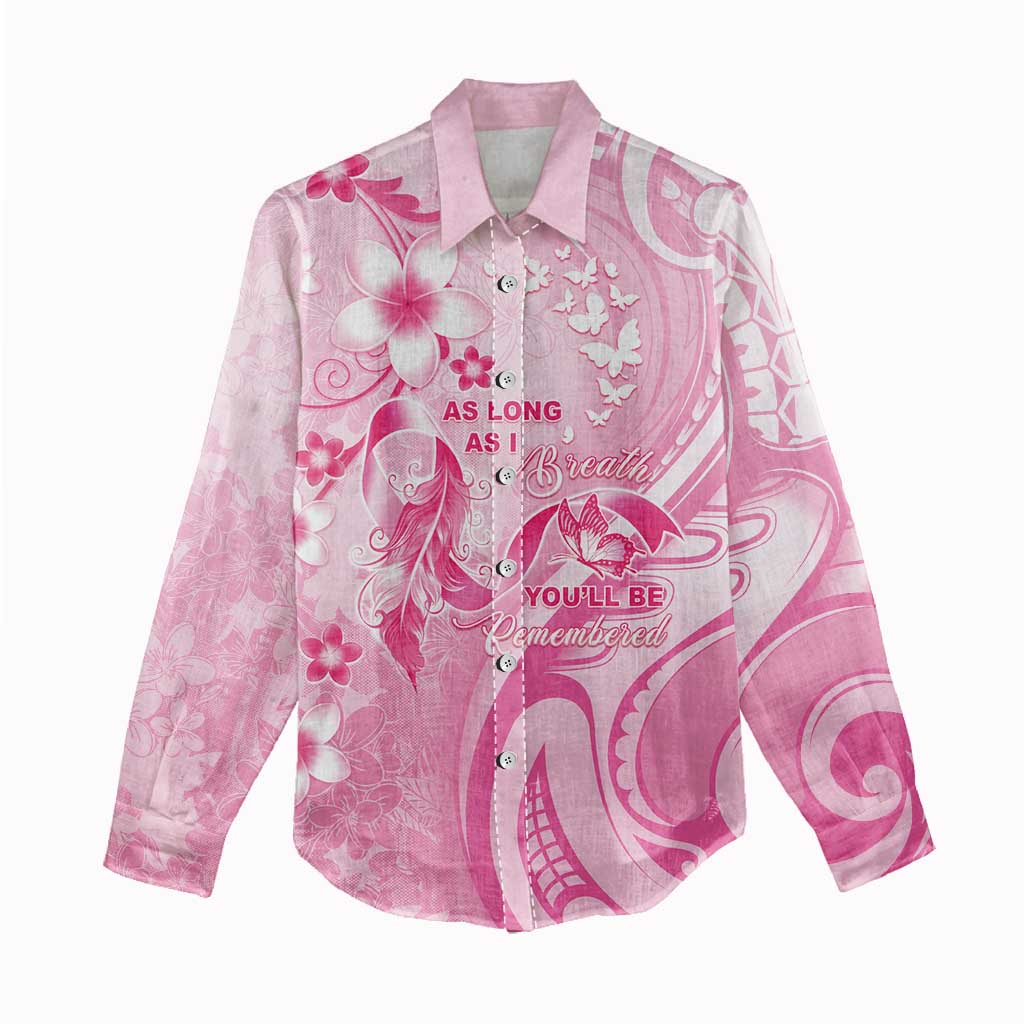 Personalised Memorial Pink Breast Cancer Awareness Women Casual Shirt Plumeria Floral Tribal Pattern LT05 - Polynesian Pride