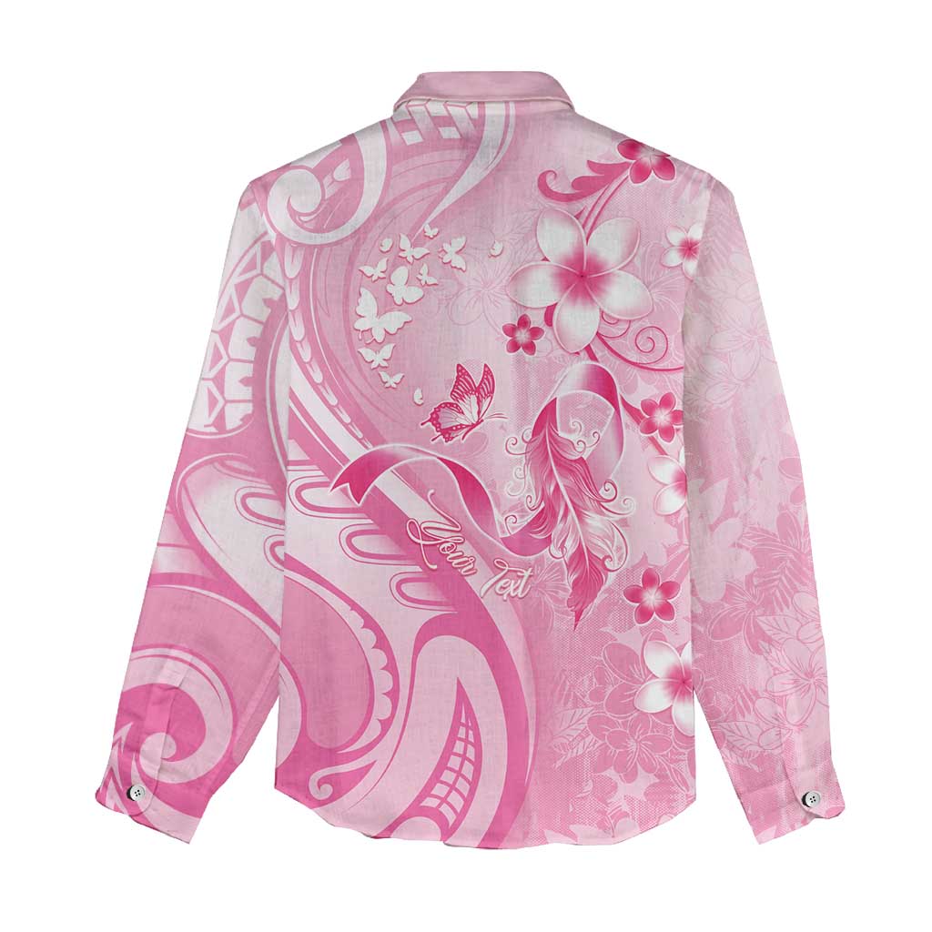 Personalised Memorial Pink Breast Cancer Awareness Women Casual Shirt Plumeria Floral Tribal Pattern LT05 - Polynesian Pride