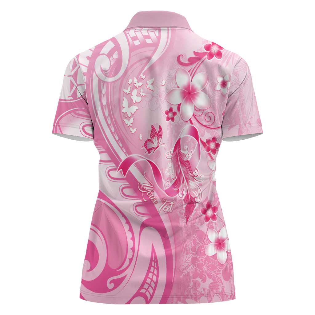 Personalised Memorial Pink Breast Cancer Awareness Women Polo Shirt Plumeria Floral Tribal Pattern LT05 - Polynesian Pride