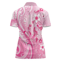 Personalised Memorial Pink Breast Cancer Awareness Women Polo Shirt Plumeria Floral Tribal Pattern LT05 - Polynesian Pride