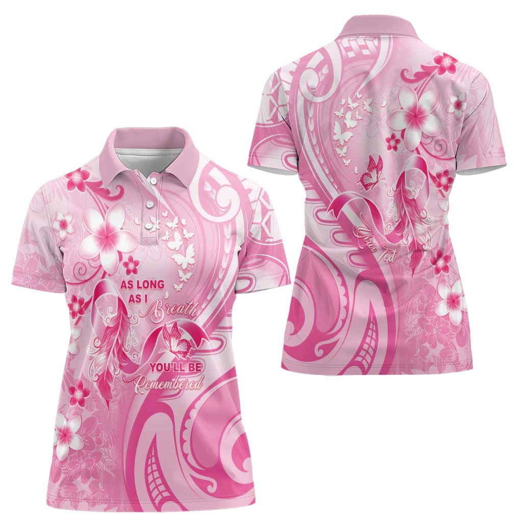 Personalised Memorial Pink Breast Cancer Awareness Women Polo Shirt Plumeria Floral Tribal Pattern LT05 - Polynesian Pride