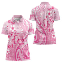 Personalised Memorial Pink Breast Cancer Awareness Women Polo Shirt Plumeria Floral Tribal Pattern LT05 - Polynesian Pride