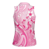 Personalised Memorial Pink Breast Cancer Awareness Women Sleeveless Polo Shirt Plumeria Floral Tribal Pattern LT05 - Polynesian Pride