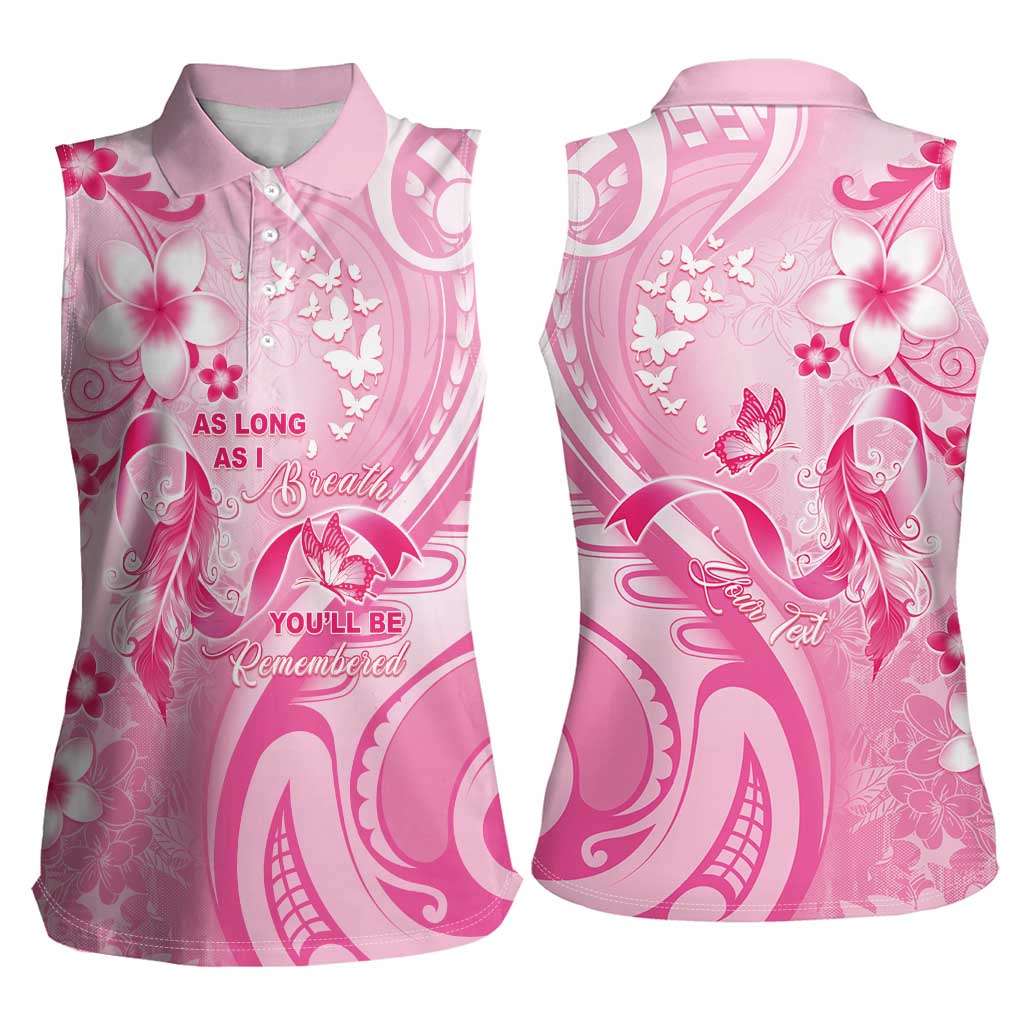 Personalised Memorial Pink Breast Cancer Awareness Women Sleeveless Polo Shirt Plumeria Floral Tribal Pattern LT05 - Polynesian Pride