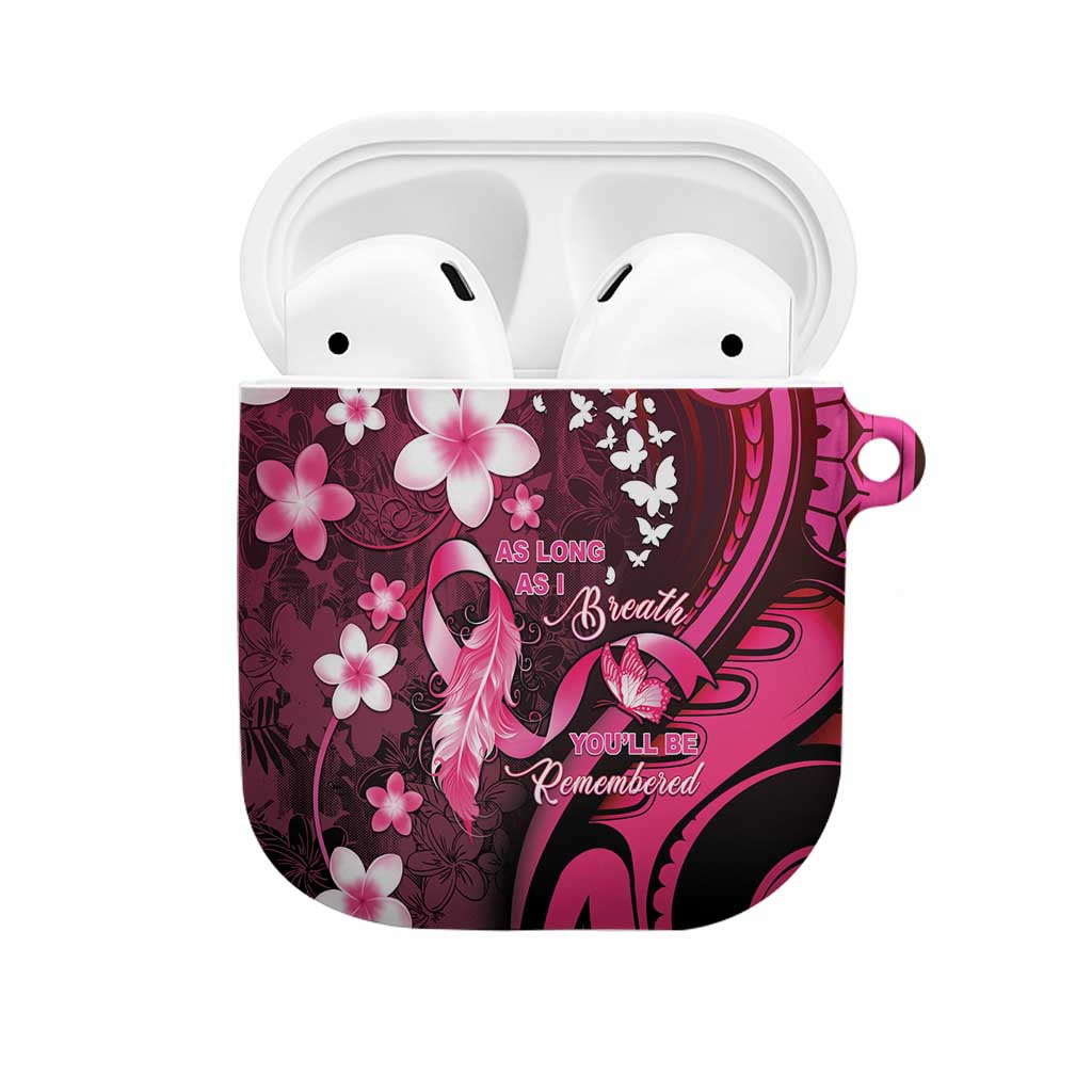 Memorial Breast Cancer Awareness AirPods Case Plumeria Floral Tribal Pattern - Polynesian Pride