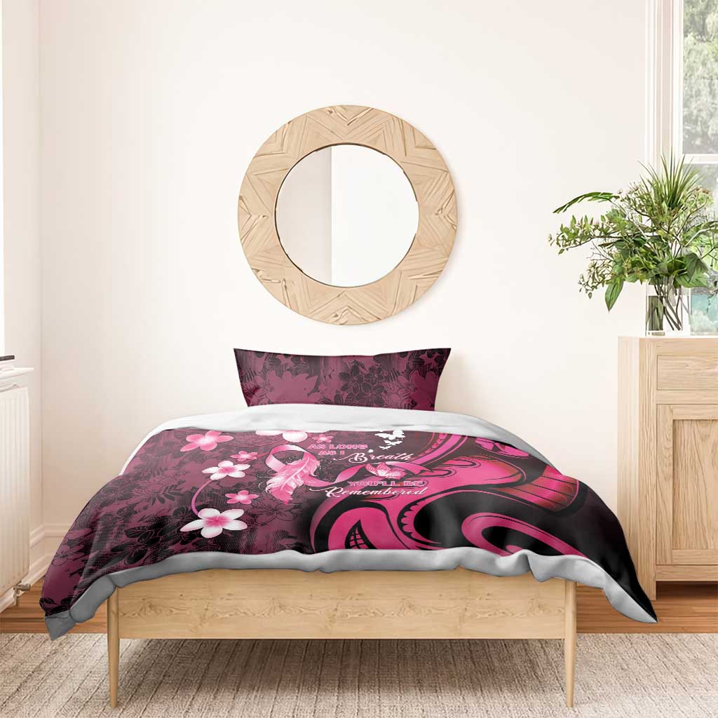 Memorial Breast Cancer Awareness Bedding Set Plumeria Floral Tribal Pattern - Polynesian Pride