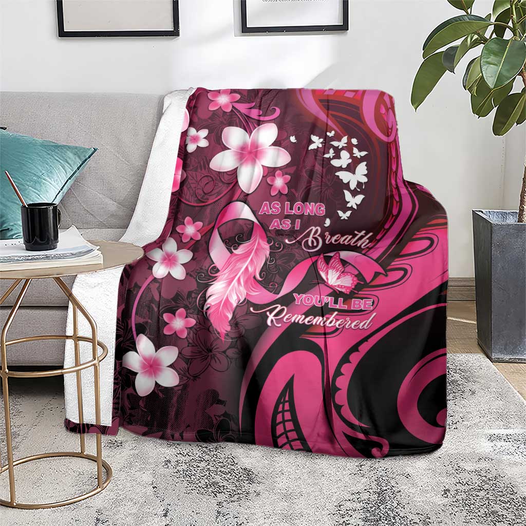 Memorial Breast Cancer Awareness Blanket Plumeria Floral Tribal Pattern - Polynesian Pride