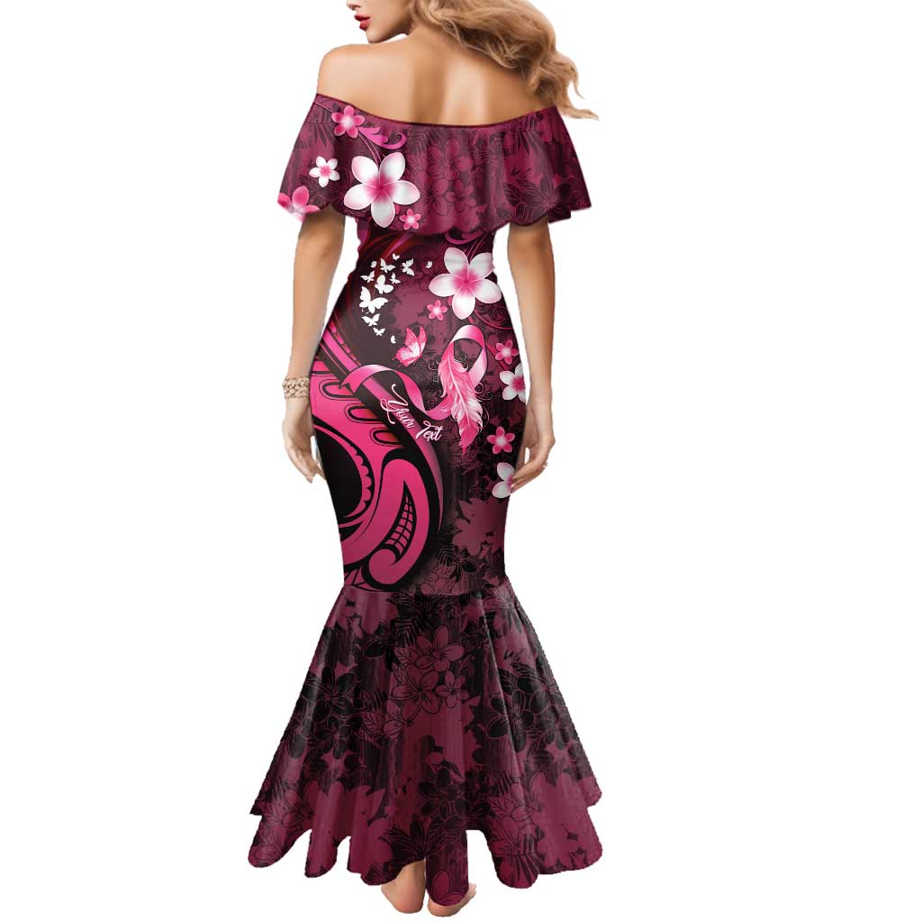 Personalised Memorial Breast Cancer Awareness Family Matching Mermaid Dress and Hawaiian Shirt Plumeria Floral Tribal Pattern LT05 - Polynesian Pride