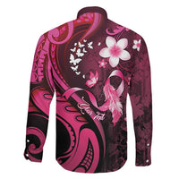 Personalised Memorial Breast Cancer Awareness Family Matching Off The Shoulder Long Sleeve Dress and Hawaiian Shirt Plumeria Floral Tribal Pattern LT05 - Polynesian Pride