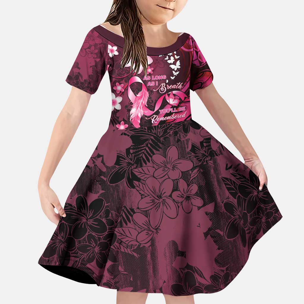 Personalised Memorial Breast Cancer Awareness Family Matching Puletasi and Hawaiian Shirt Plumeria Floral Tribal Pattern LT05 Daughter's Dress Black - Polynesian Pride