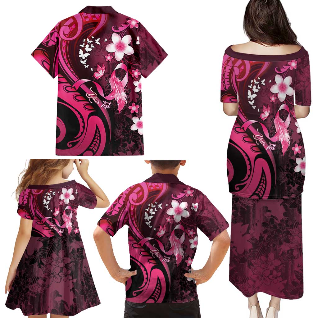 Personalised Memorial Breast Cancer Awareness Family Matching Puletasi and Hawaiian Shirt Plumeria Floral Tribal Pattern LT05 - Polynesian Pride