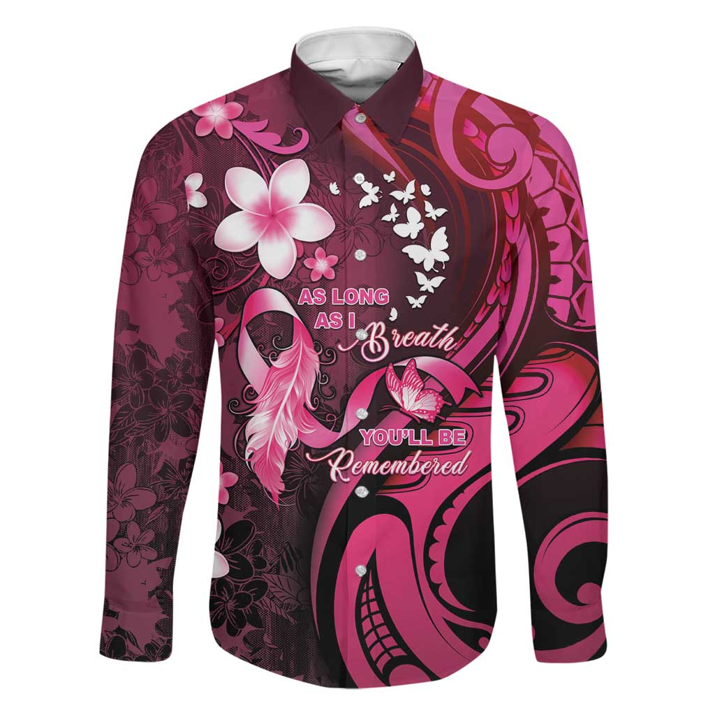 Personalised Memorial Breast Cancer Awareness Family Matching Summer Maxi Dress and Hawaiian Shirt Plumeria Floral Tribal Pattern LT05 Dad's Shirt - Long Sleeve Black - Polynesian Pride