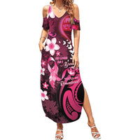 Personalised Memorial Breast Cancer Awareness Family Matching Summer Maxi Dress and Hawaiian Shirt Plumeria Floral Tribal Pattern LT05 Mom's Dress Black - Polynesian Pride